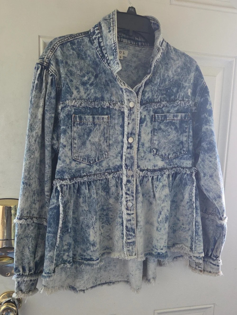 POL Light Blue Acid-Wash Denim Jacket